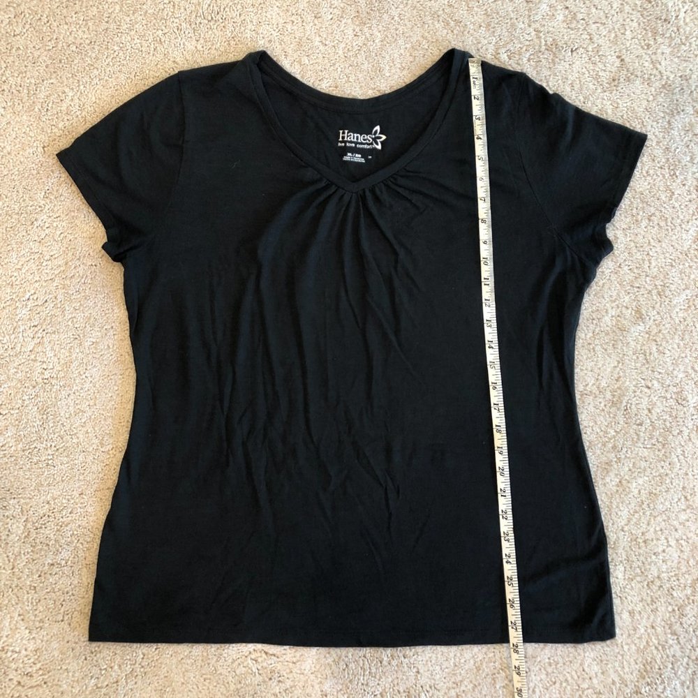 Hanes Live Love Comfort Black Striated V-neck Cap Short-Sleeve Women's Tee Top - Picture 7 of 8